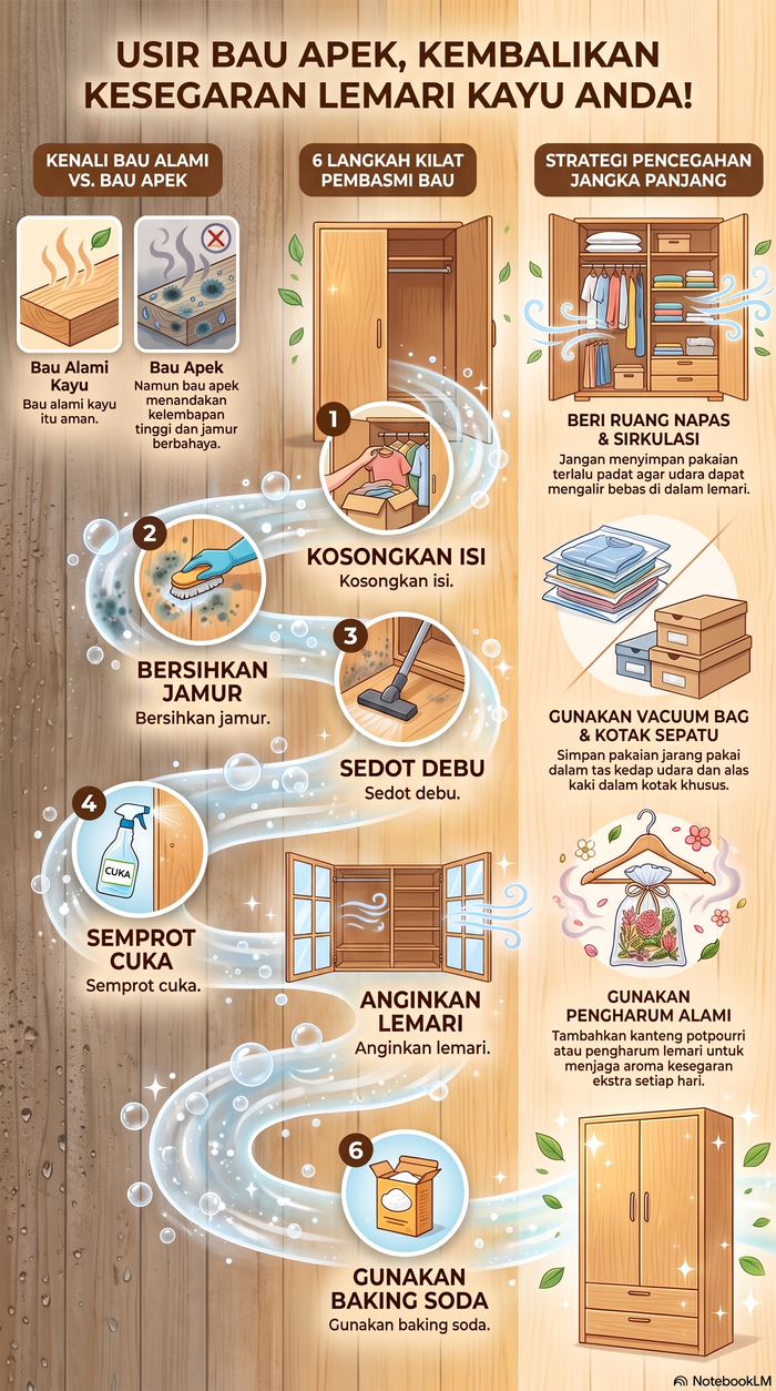Infografis cara menghilangkan bau apek dari lemari kayu
