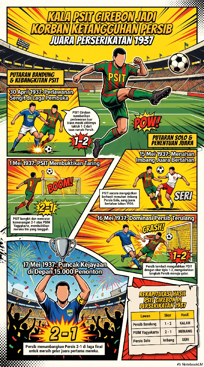 Infografis perjalanan PSIT dan Persib di Perserikatan 1937.