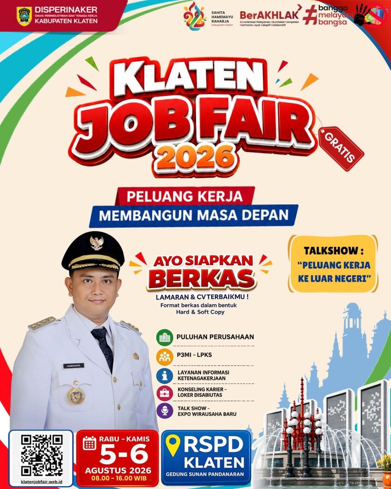 Flyer Job Fair Klaten yang bakal dimulai besok, Rabu (5/8/2026).