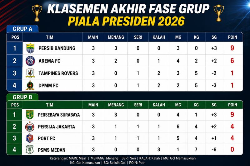 Klasemen Akhir Fase Grup Piala Presiden 2026 (dibuat dengan AI) Klasemen Akhir Fase Grup Piala Presiden 2026 (dibuat dengan AI)