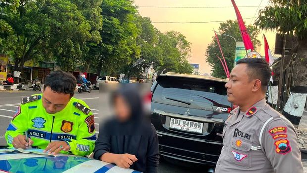 Pengemudi pelat AD1 84WOK ditilang kepolisian.