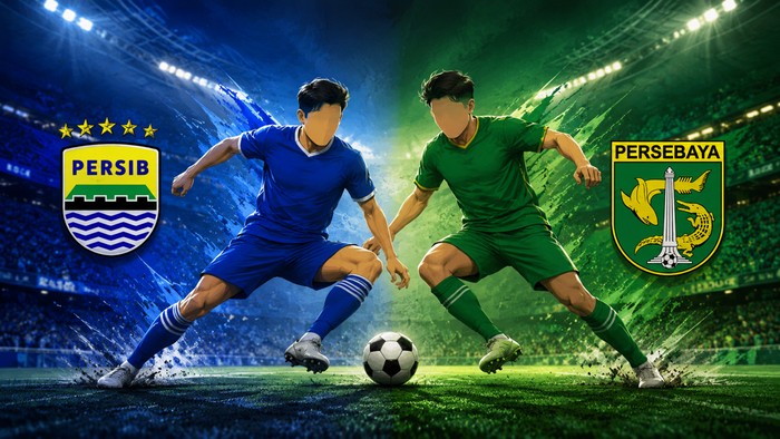 Ilustrasi Persib Bandung vs Persebaya Surabaya.