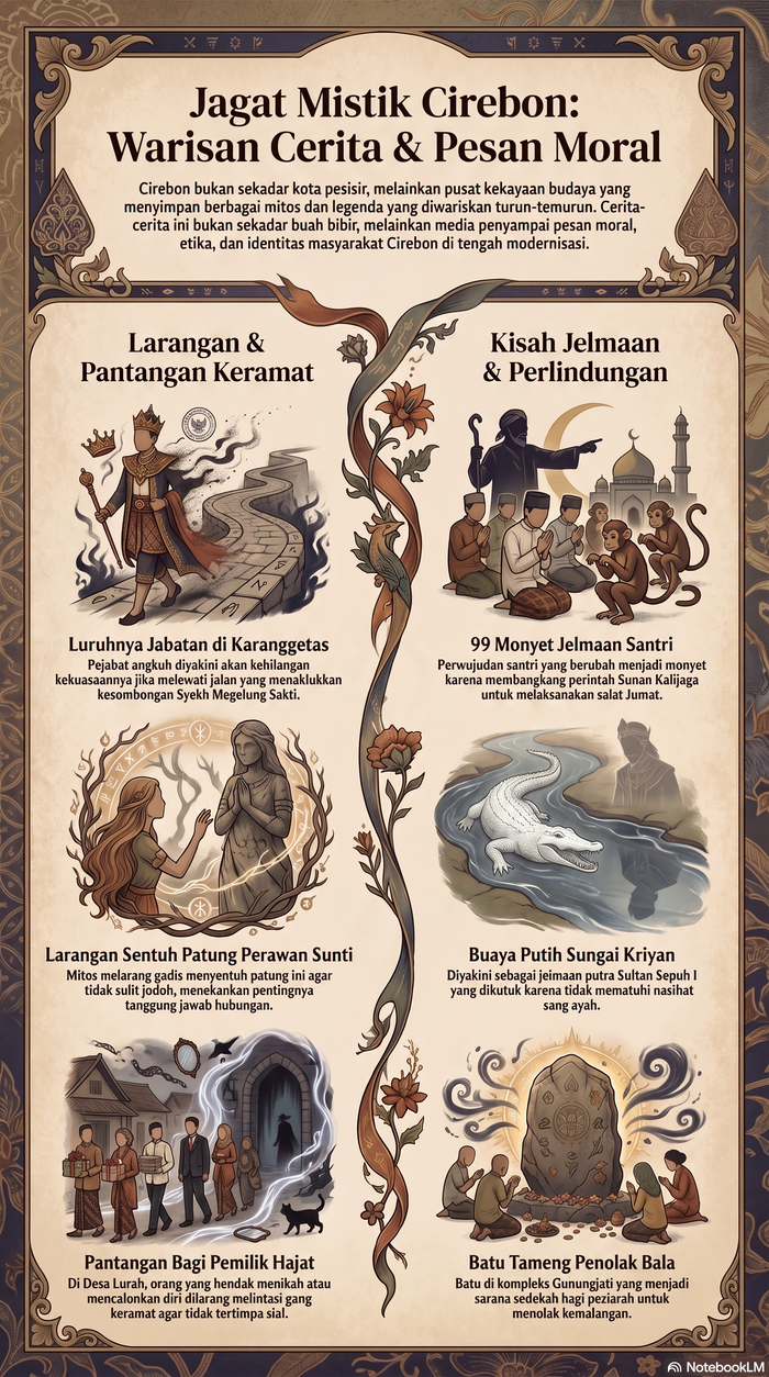 Infografis deretan mitos di Cirebon.