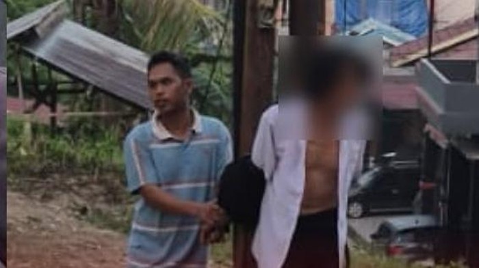 Pria di Samarinda Diikat di Tiang Listrik
