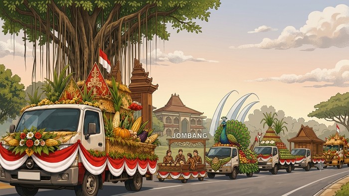 Ilustrasi karnaval budaya hasil bumi di Jombang.