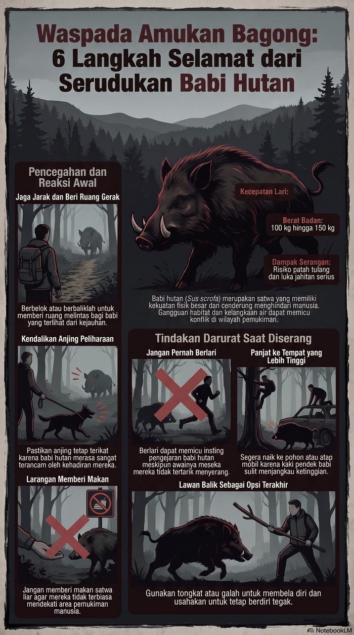 Infografik tips untuk menghindari serudukan babi hutan