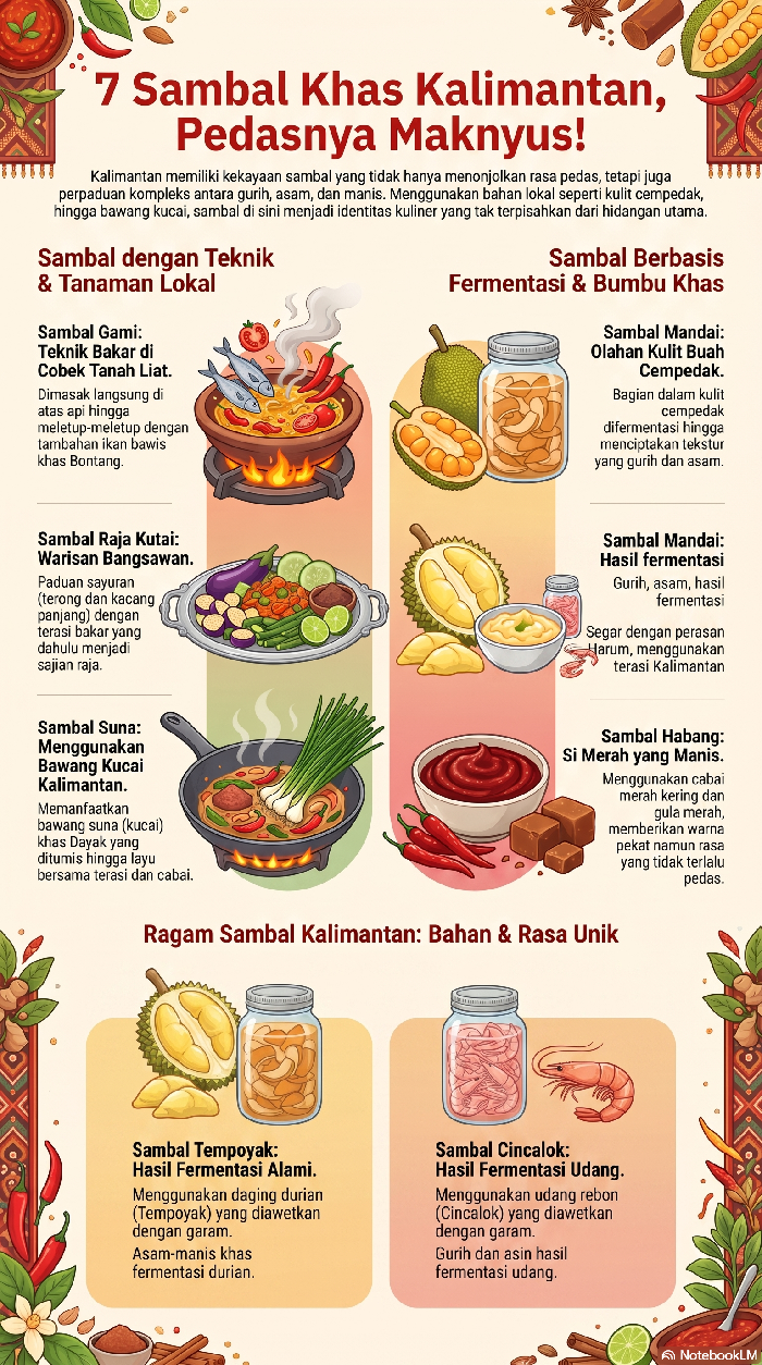 Infografis: 7 Sambal Khas Kalimantan, Pedasnya Maknyus! (Diolah dengan Notebook LLM)
