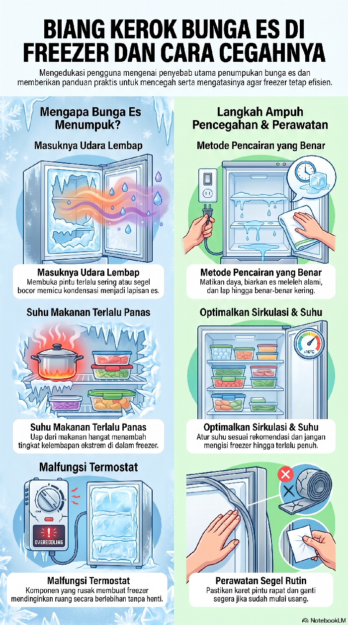 Infografis mencairkan bunga es di freezer