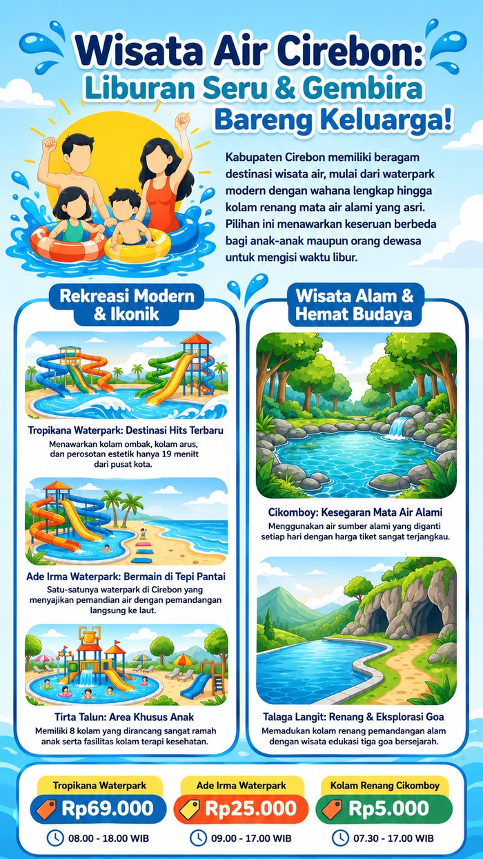 Infografis wisata air di Cirebon.