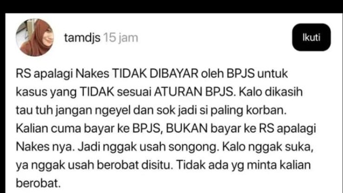 Komentar nirempati dokter di Palembang terhadap pasien BPJS