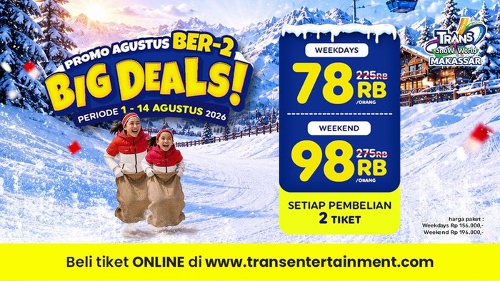 Lewat Promo Agustus BIG Deals, periode 1 sampai 14 Agustus, cukup berdua kamu udah bisa dapat harga Rp78.000 per orang di hari weekday dan Rp98.000 per orang saat weekend.