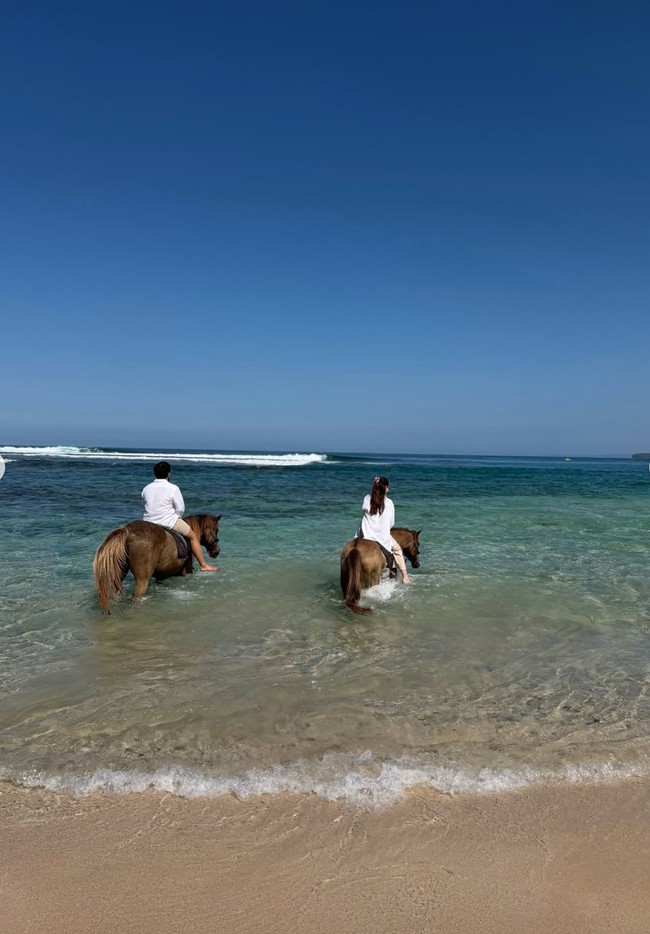 Tak hanya menunggang kuda di tepi pantai, Thariq dan Aaliyah juga tampak membawa kuda mereka ke pinggir laut. MasyaAllah papa ibunya Arash, tulis salah satu komentar. Semoga nular bahagia nya, komentar lain. Foto: Instagram/@aaliyah.massaid