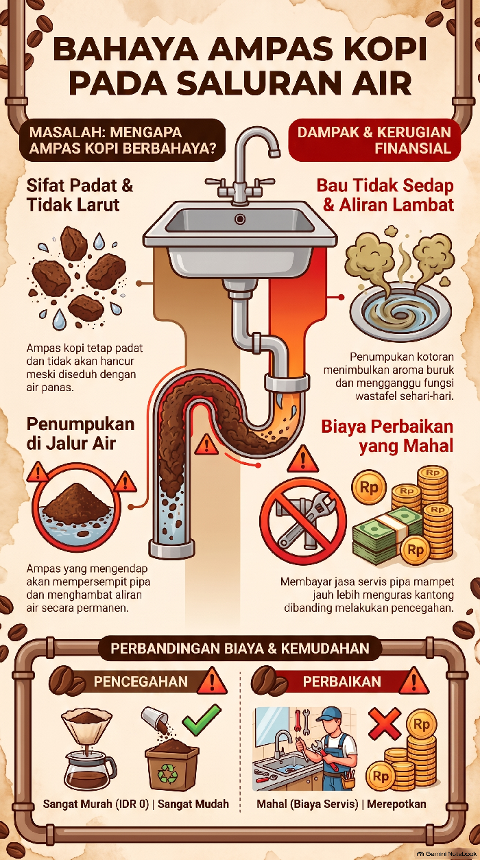 Infografis buang ampas kopi ke wastafel