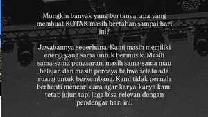 Tantri menuliskan jawaban sederhana tentang pertanyaan, Apa yang membuat Kotak bertahan sampai sekarang?.Foto: Instagram @tantrisyalindri