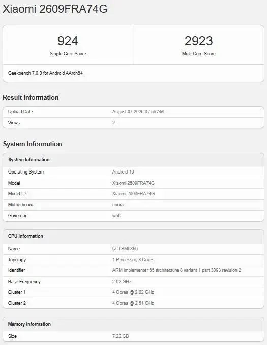 redmi Hasil Geekbench Redmi Note 17 Pro Max.