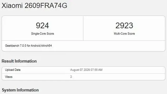 Hasil Geekbench Redmi Note 17 Pro Max.