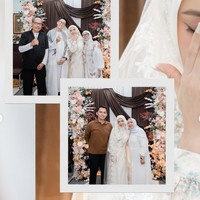 Dea memakai hijab putih yang dibentuk rapi menutupi kepala dan leher. Warna putihnya dibuat senada dengan gamis sehingga menciptakan tampilan yang clean. Hijab tersebut juga dilengkapi dengan kain veil transparan yang menjuntai sangat panjang dari bagian kepala hingga hampir menyentuh lantai. Foto: Instagram/@deaaannisa