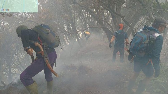 Proses pemadaman kebakaran di Gunung Gede Pangrango