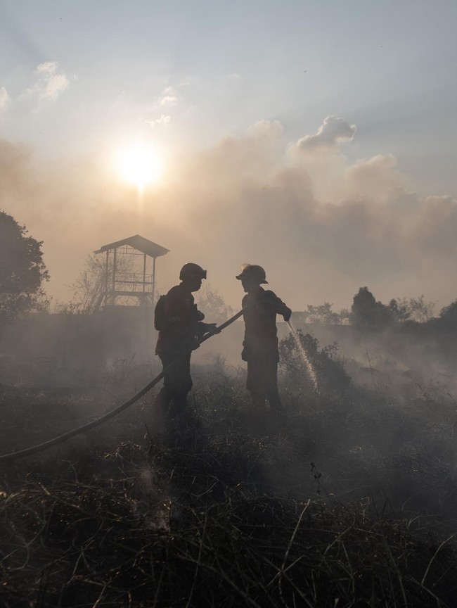 Petugas Gabungan Padamkan Kebakaran Lahan di Ogan Ilir