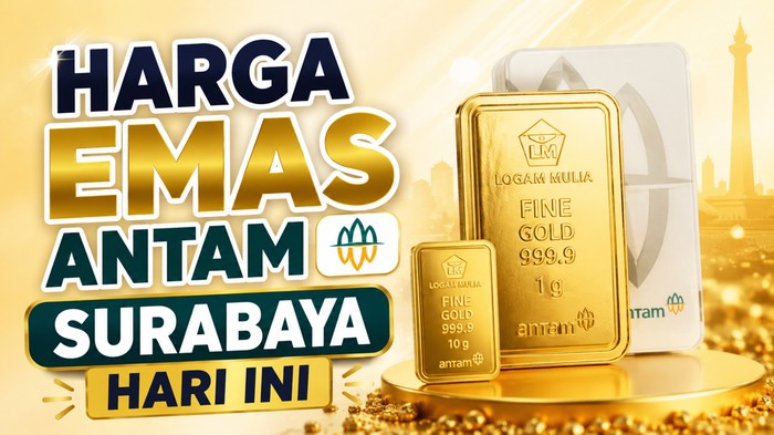 Ilustrasi harga emas Antam Surabaya hari ini.
