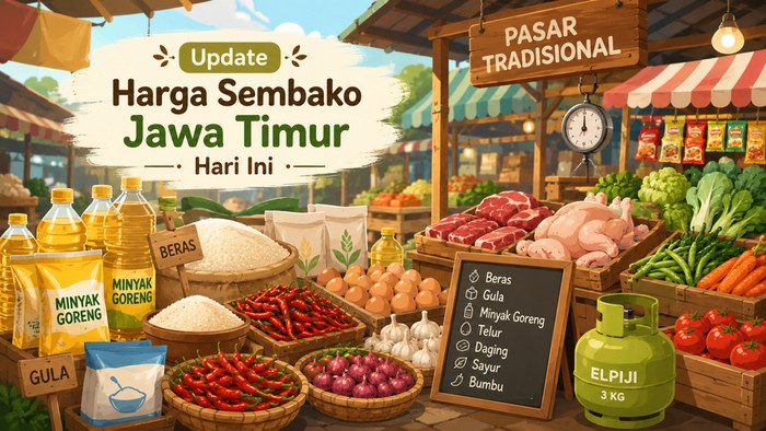 Ilustrasi harga sembako Jawa Timur hari ini.