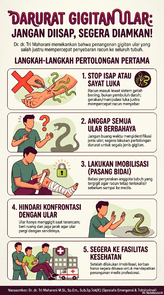 Infografis langkah tepat saat digigit ular