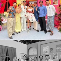 Tak hanya busana pengantin yang tampak unik, dekorasi pernikahan Pila dan Aulion juga tak kalah curi atensi. Dekorasinya dibuat seperti suasana di dalam rumah dengan warna colorful dan foto-foto prewedding Pila dan Aulion. Foto: Instagram/@pnvl