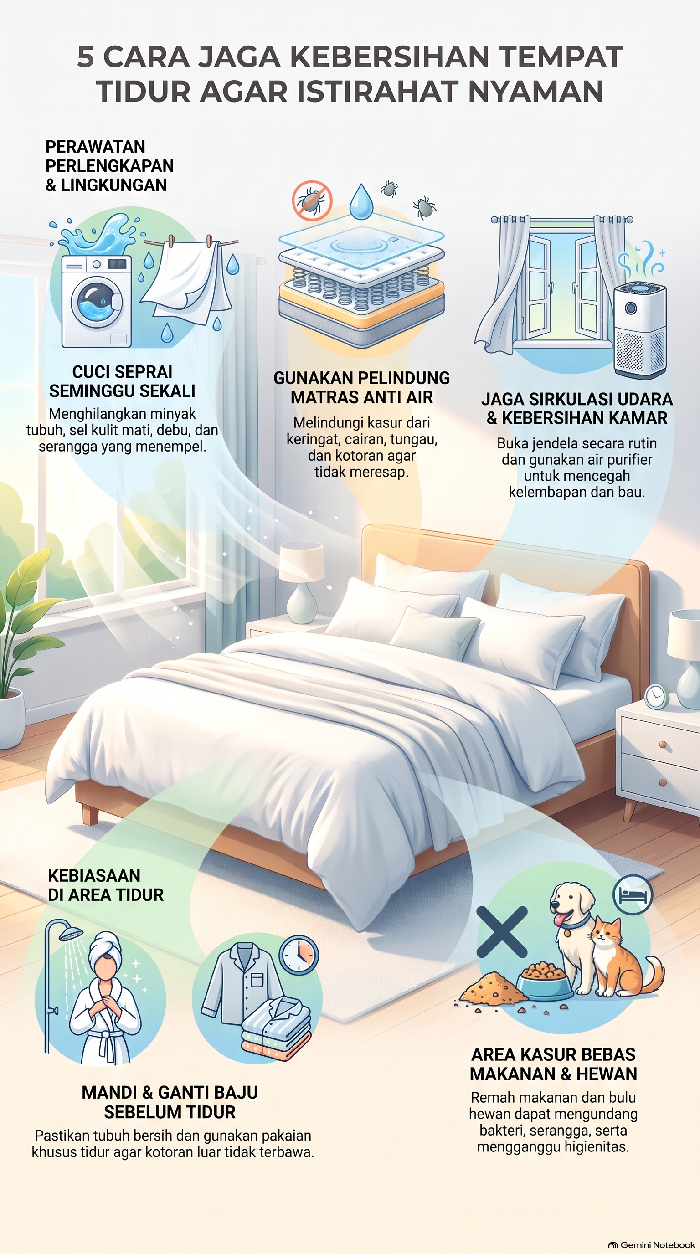 Cara jaga kebersihan tempat tidur.