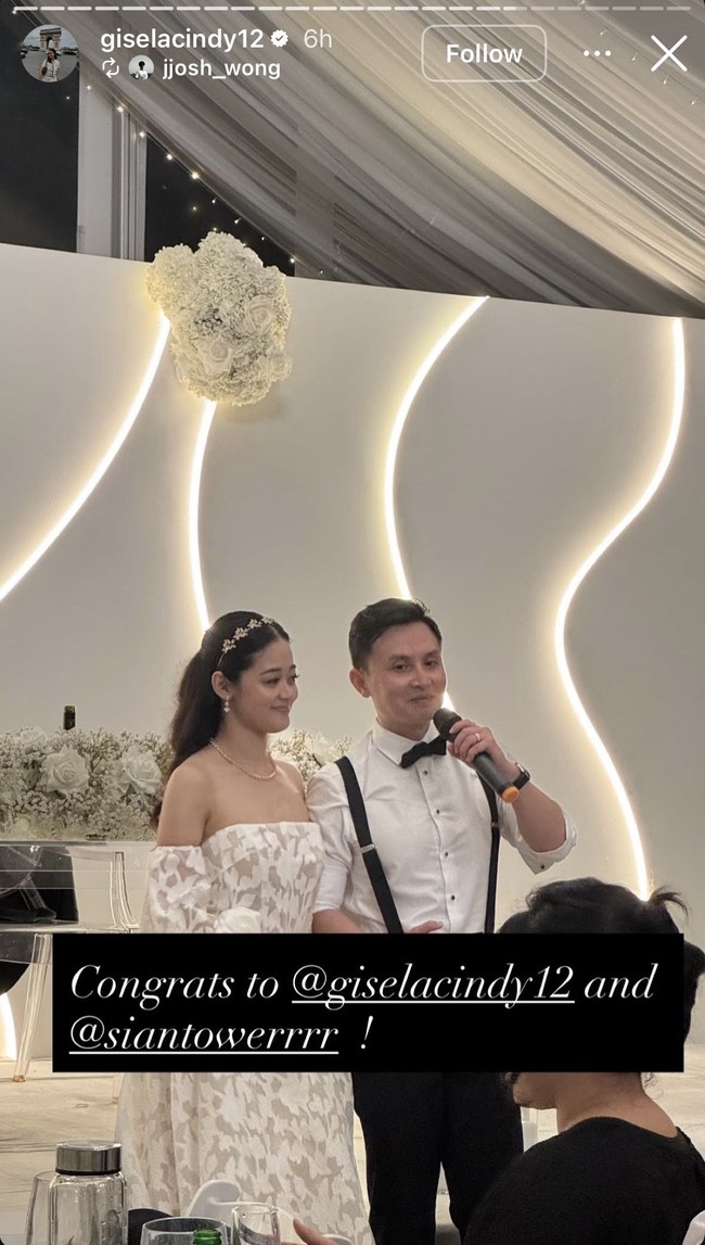 Gisela dan Sian kemudian melanjutkan dengan acara resepsi. Di acara resepsi keduanya tampil lebih santai. Foto: Instagram/@giselacindy12