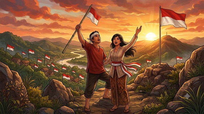 Ilustrasi membacakan puisi bertema pendidikan.