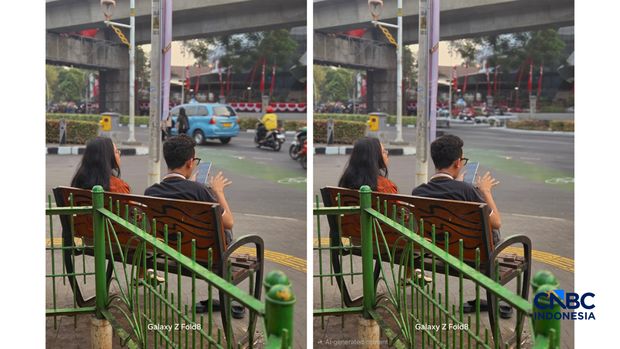 Proses editing foto dari Samsung Galaxy Z Fold8. (CNBC Indonesia/Kartini Bohang)