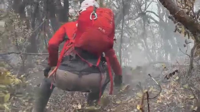 Relawan gabungan masih berupaya memadamkan api di Gunung Gede