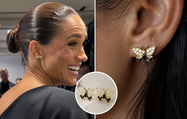 Aksesori yang paling mencuri perhatian adalah sepasang anting milik Putri Diana. Anting tersebut memiliki desain kupu-kupu dan pertama kali dikenakan Diana saat melakukan kunjungan resmi ke Kanada pada 1986. Setelah Diana meninggal pada 1997, sejumlah perhiasannya diwariskan kepada kedua putranya, Pangeran William dan Pangeran Harry. Anting kupu-kupu tersebut kemudian menjadi bagian dari koleksi Harry dan diberikan kepada Meghan.  Foto: dok. Instagram