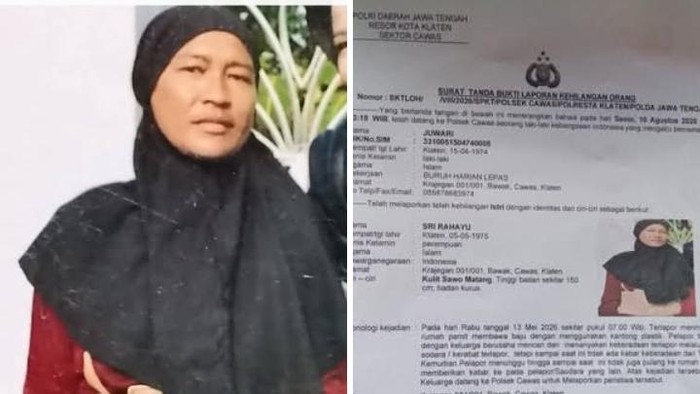 Unggahan ibu rumah tangga bernama Sri yang pergi dari rumah sejak Mei lalu. Foto diunggah Selasa (11/8/2026).