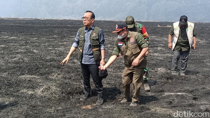 Tim gabungan kementerian, BNPB, BPBD Jatim dan lainnya sedang meninjau karhutla di TNBTS.
