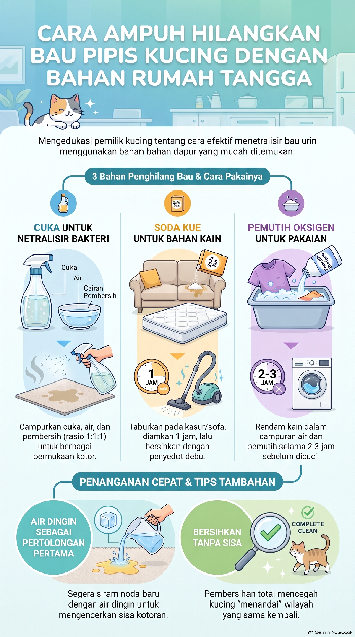 Cara bersihkan pipis kucing.