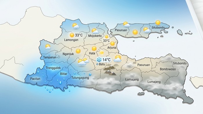 Prakiraan cuaca Jawa Timur 13 Agustus 2026