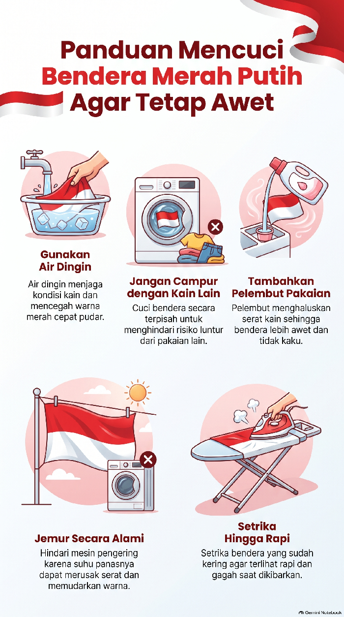 Tips mencuci bendera merah putih.