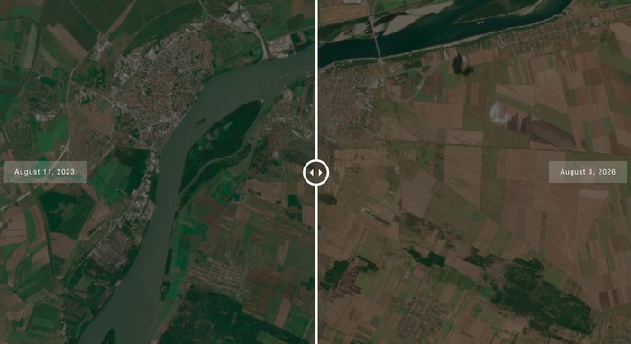Citra satelit Sungai Danube dan Rhine di Eropa yang mengering akibat kenaikan suhu
