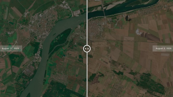 Citra satelit Sungai Danube dan Rhine di Eropa yang mengering akibat kenaikan suhu