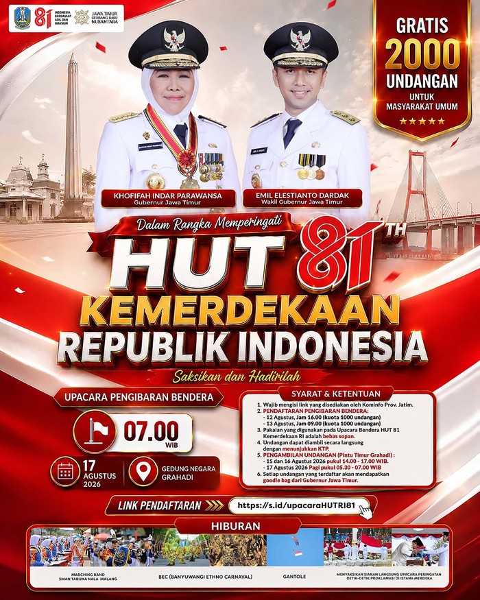 Gubernur Khofifah ajak warga upacara HUT RI di Grahadi