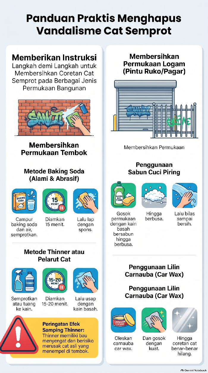 Infografis cara bersih cat spray di dinding