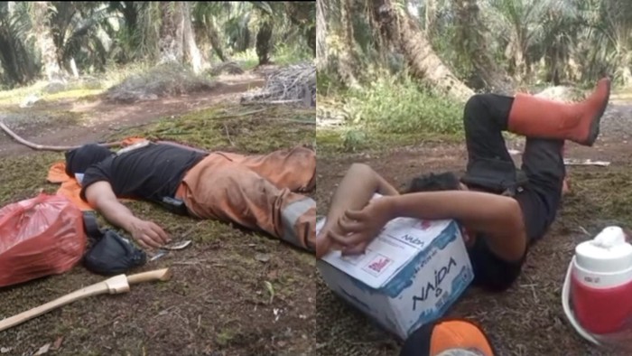 Petugas pemadam karhutla di Kotawaringin Barat saat beristirahat di tengah tugas. (dok BPBD Kobar)