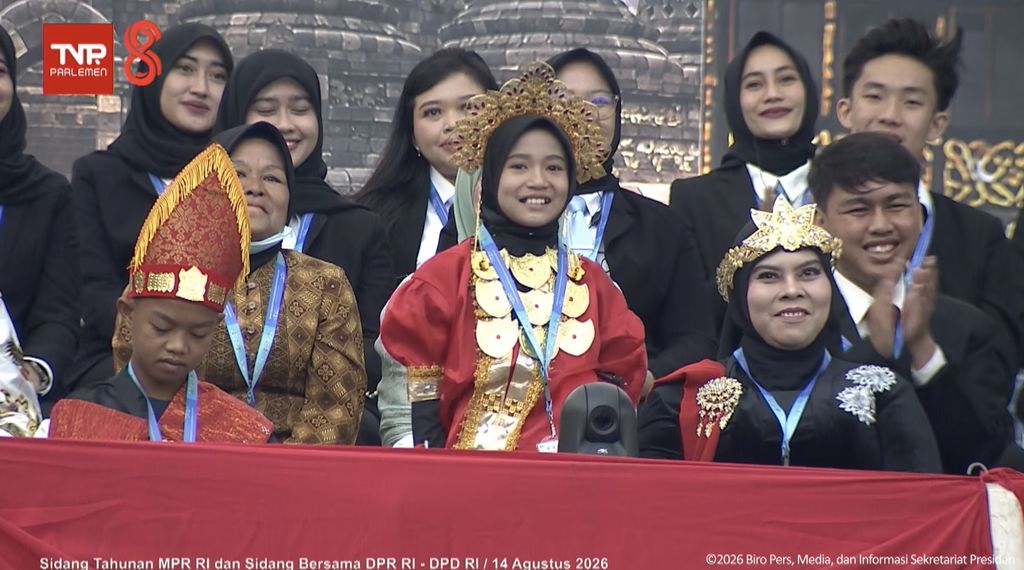 Citra hadir di Sidang Tahunan MPR dan Sidang Bersama DPR dan DPD dalam Rangka HUT ke-81 RI di Gedung Nusantara, Kompleks Parlemen Senayan, Jakarta Pusat, Jumat (14/8/2026). Citra hadir di Sidang Tahunan MPR dan Sidang Bersama DPR dan DPD dalam Rangka HUT ke-81 RI di Gedung Nusantara, Kompleks Parlemen Senayan, Jakarta Pusat, Jumat (14/8/2026). (Tangkapan layar youtube Setpres RI)
