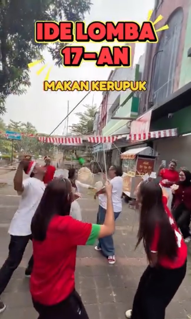 Di video tersebut Donna membagikan beragam ide lomba 17-an, salah satunya makan kerupuk. Foto: Instagram/@dagnesia