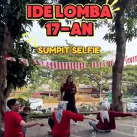 Selain itu juga ada lomba sumpit selfie, di mana para pemainnya diminta memasukkan sumpit ke dalam botol sambil memegang HP untuk selfie. Foto: Instagram/@dagnesia