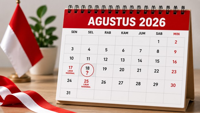 Ilustrasi kalender Agustus 2026.