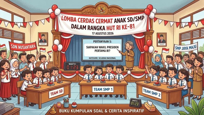 Lomba Cerdas Cermat 17 Agustus untuk SD, SMP, dan SMA. (Ilustrasi dengan AI)