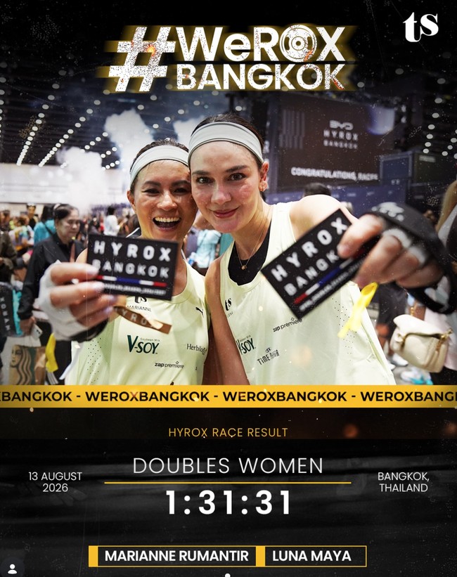 Luna Maya berhasil meraih personal best (PB) pada kategori Doubles Women dengan catatan waktu 1 jam 31 menit 31 detik di ajang olahraga yang digelar pada Kamis (13/8). Foto: Instagram/@lunamaya