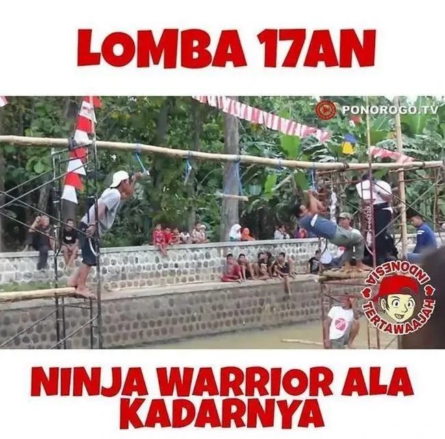 Lomba ninja warrior versi melokal, kayaknya seru. Kamu mau coba? Foto: Instagram/@tertawaajah